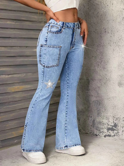 Slit Star Flare Leg Jeans