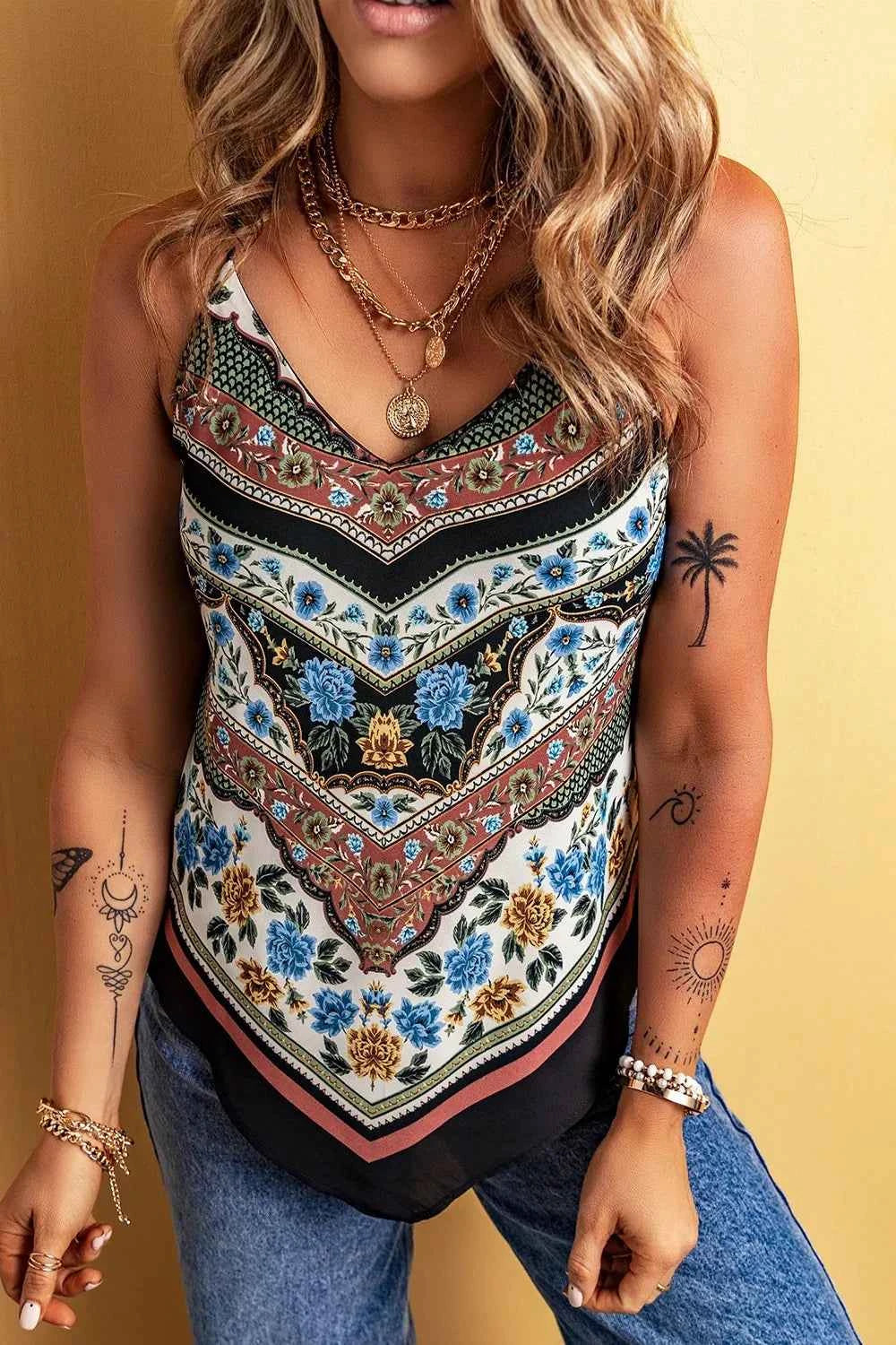 Mixed Floral Chevron Pattern Cami