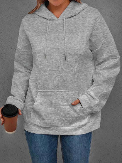 Full Size Textured Embossed Long Sleeve Hoodie Plus Size