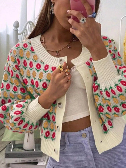 Floral Button Up Long Sleeve Cardigan