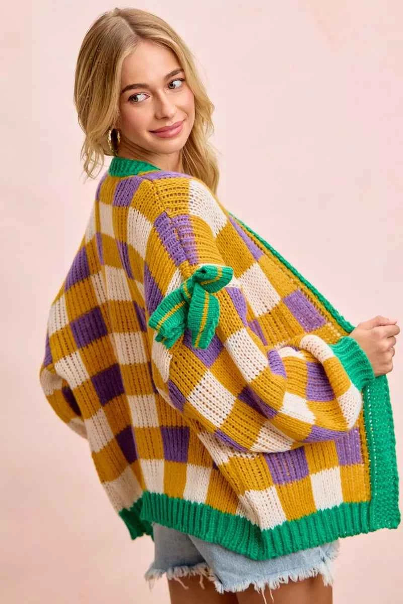 BiBi Mardigras Checker Board Front Open Cardigan