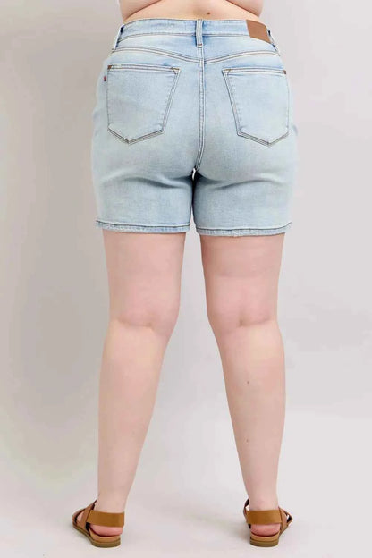 Judy Blue Full Size 2 Button Denim Shorts with Pockets Plus Size