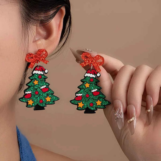 Acrylic Christmas Tree Drop Earrings