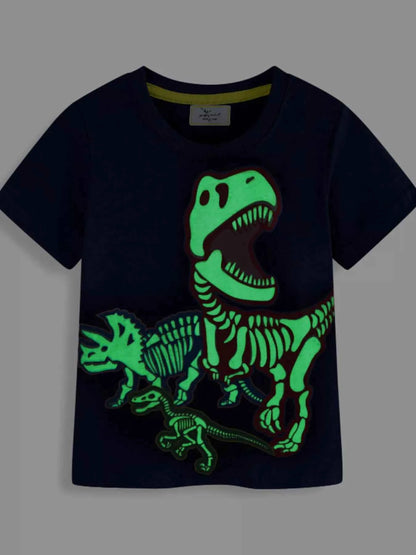 Children's Glow In The Dark Dinosaur Skeleton Graphic Crew Neck T-Shirt