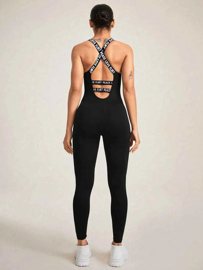 Crisscross Back Sleeveless Active Jumpsuit