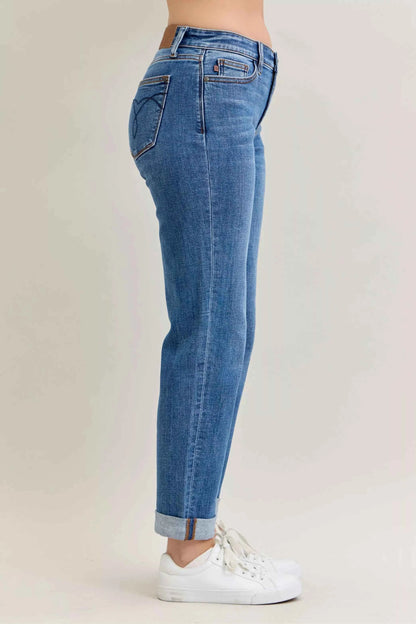 Judy Blue Full Size Mid Rise BF Classic Cuffed Jeans Plus Size