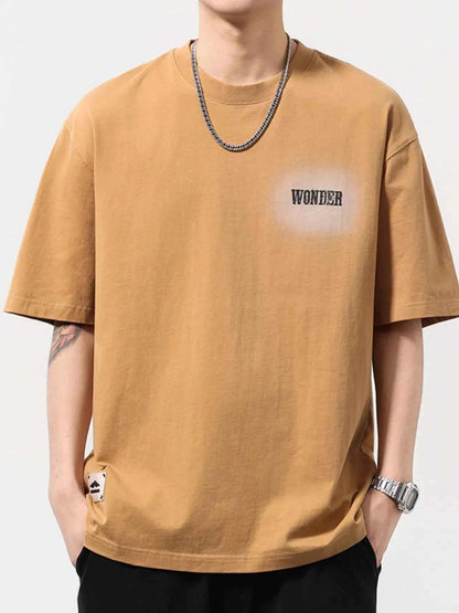 Men's Plus Size Letter Back Round Neck T-Shirt