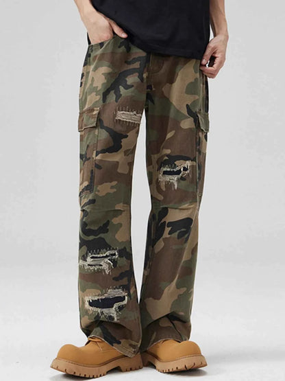 Men's Distressed Camouflage Cargo Pants