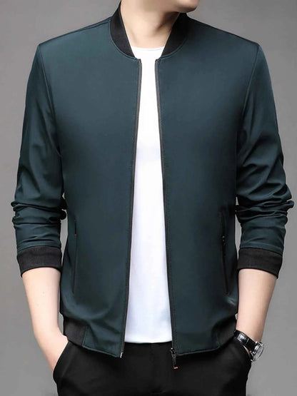 Men's Plus Size Full Zip Front Closure Bomber Jacket with Pockets