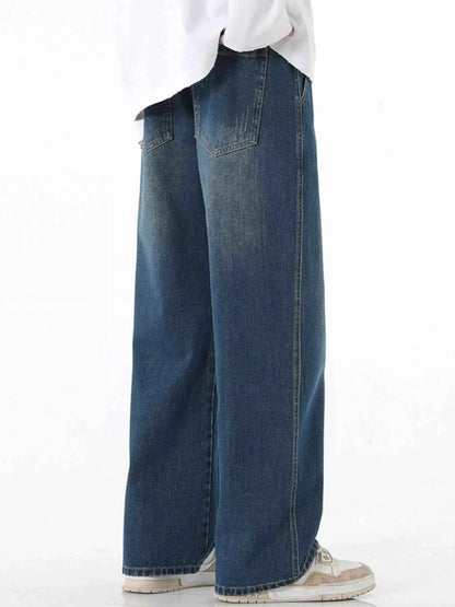 Men's Full Size Wide Leg Drawstring Jeans Plus Size