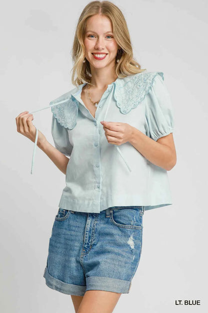 Umgee Tied Collared Short Sleeve Button Down Shirt