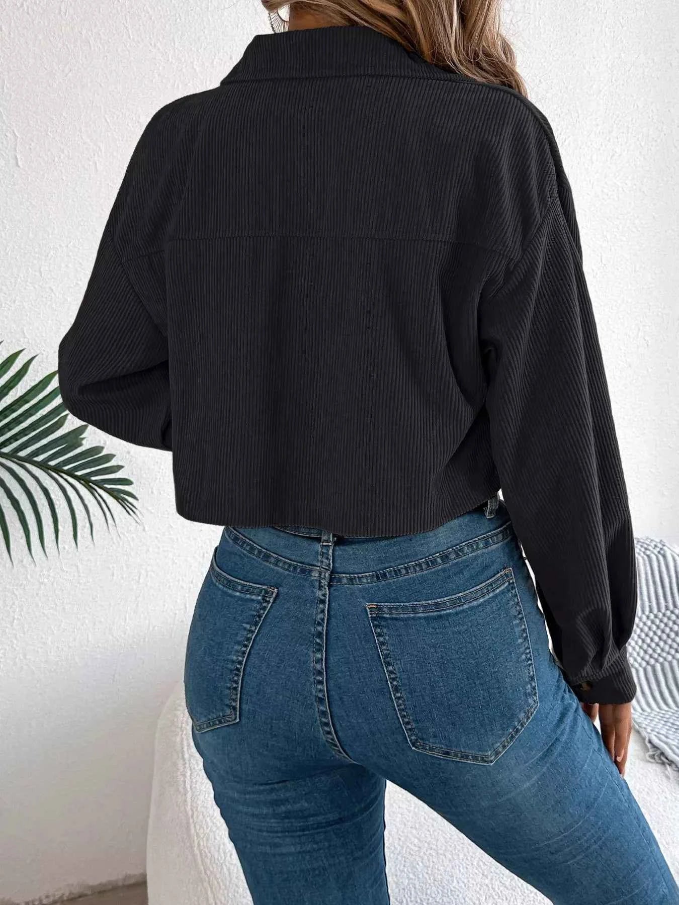 Corduroy Button-Up Dropped Shoulder Jacket