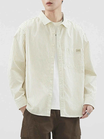 Men's Plus Size Striped Button-Up Long Sleeve Shirt