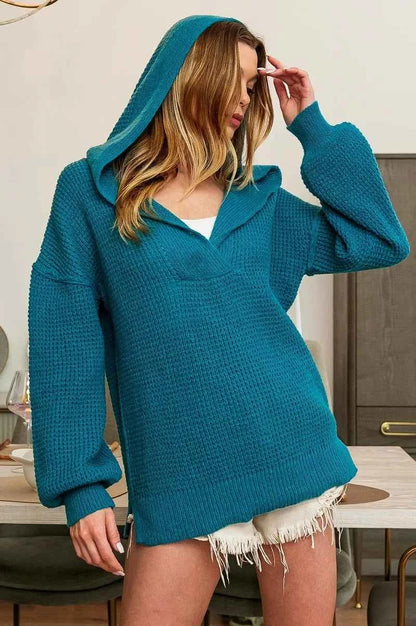 BiBi Raw Edge Detail V-Neck Sweater Hoodie