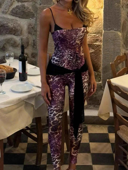 Leopard Spaghetti Strap Jumpsuit