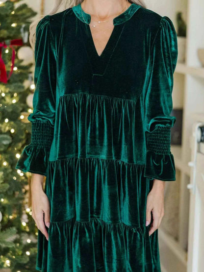 Velvet Tiered Notched Mini Dress