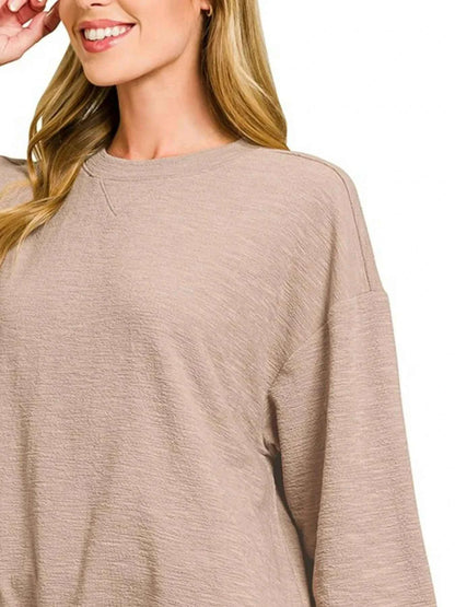 Zenana Slub Long Sleeve Top and Shorts Set