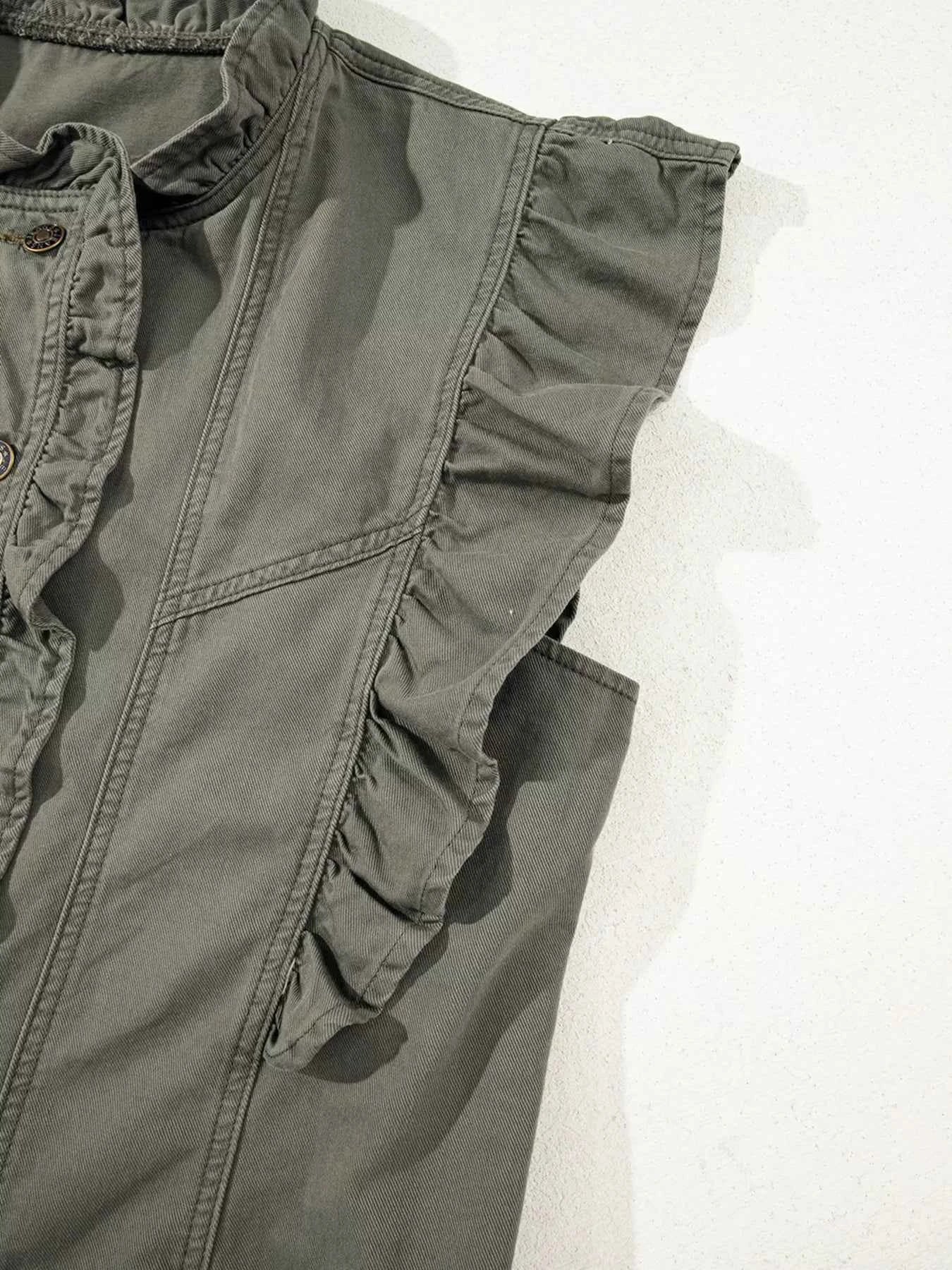 Ruffled Patchwork Denim Jacket Vest