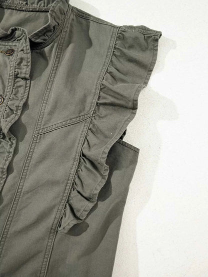 Ruffled Patchwork Denim Jacket Vest