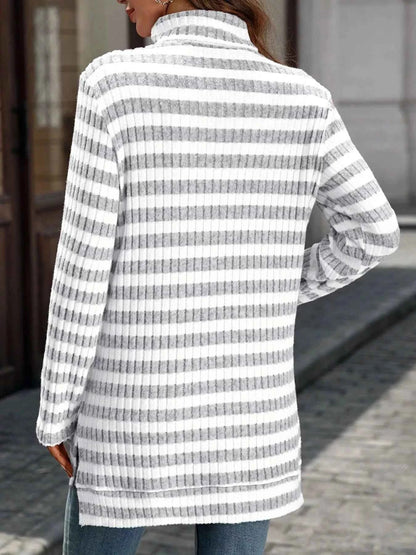 Striped Turtleneck Long Sleeve Knit Top