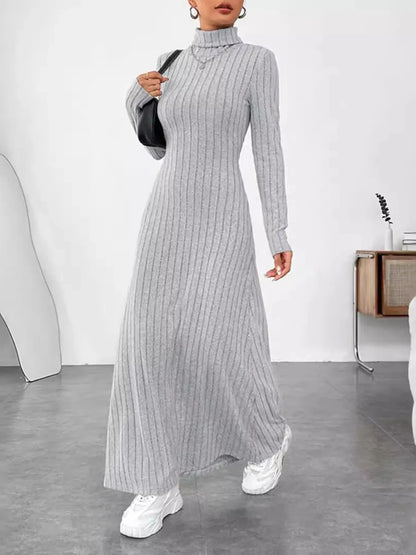 Ribbed Turtleneck Long Sleeve Maxi Knit Dress