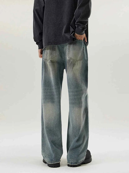 Men's Full Size Washed Wide Leg Relaxed Fit Jeans Plus Size