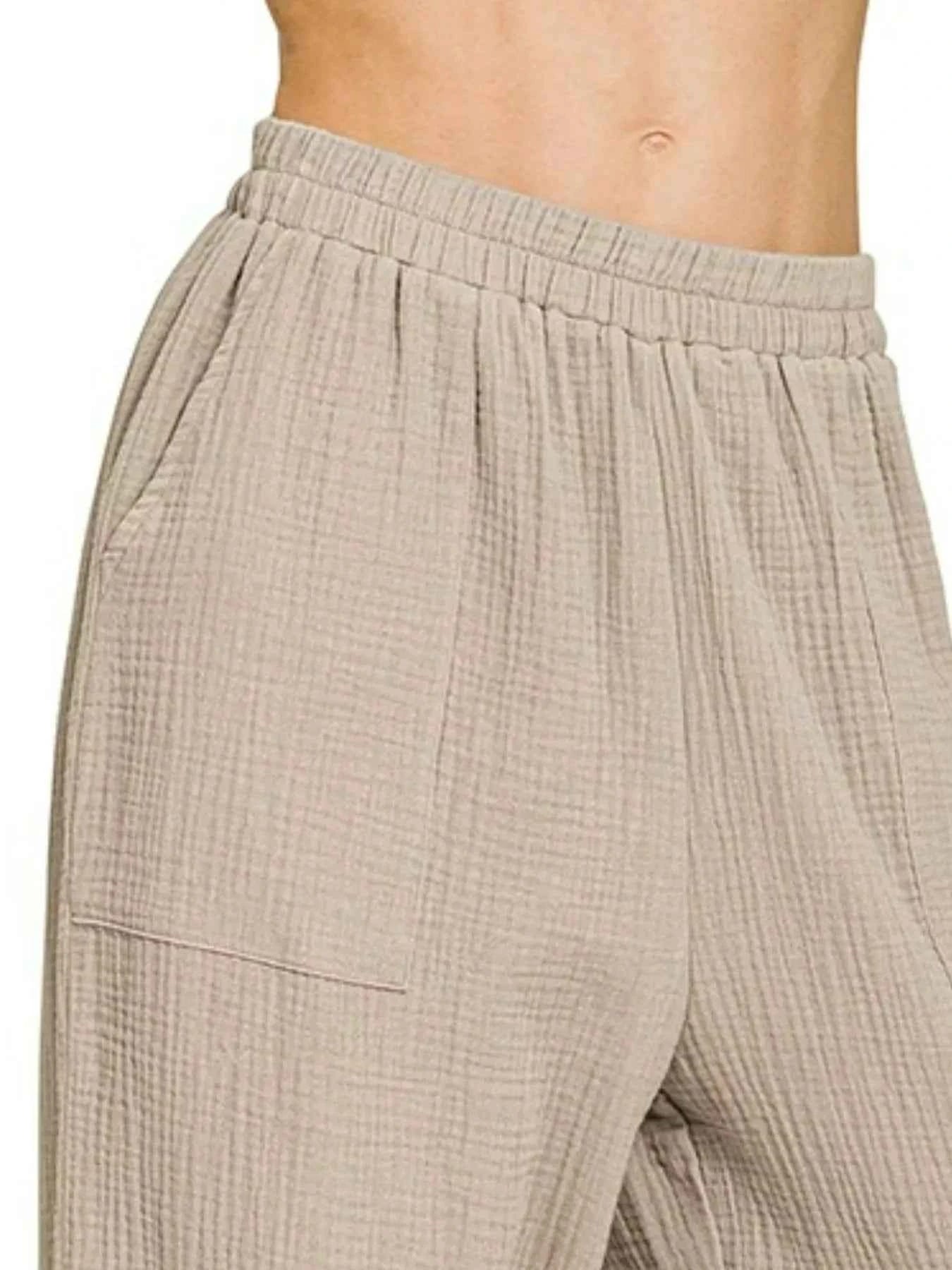 Zenana Double Gauze Elastic Band Pants