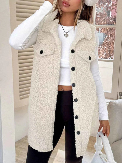 Button-Down Sherpa Fleece Vest Coat