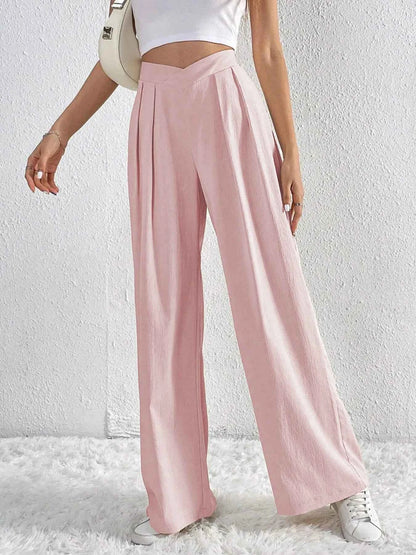 V-Waisted Ruched Front Wide Leg Pants