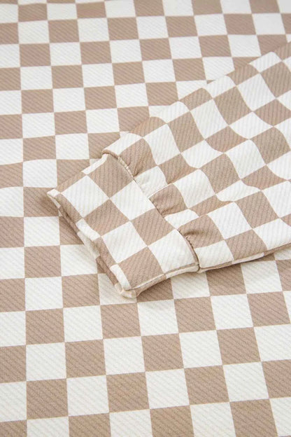 Checkered Long Sleeve Top and Skirt Two-Piece Set