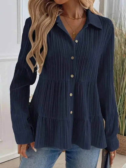 Striped Button-Down Tiered Shirt