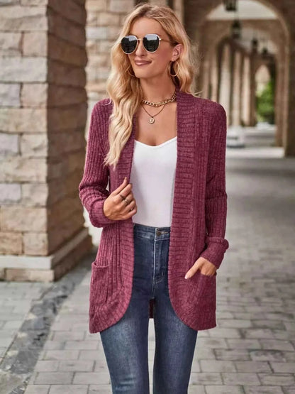 Open Front Ribbed Knit Cardigan