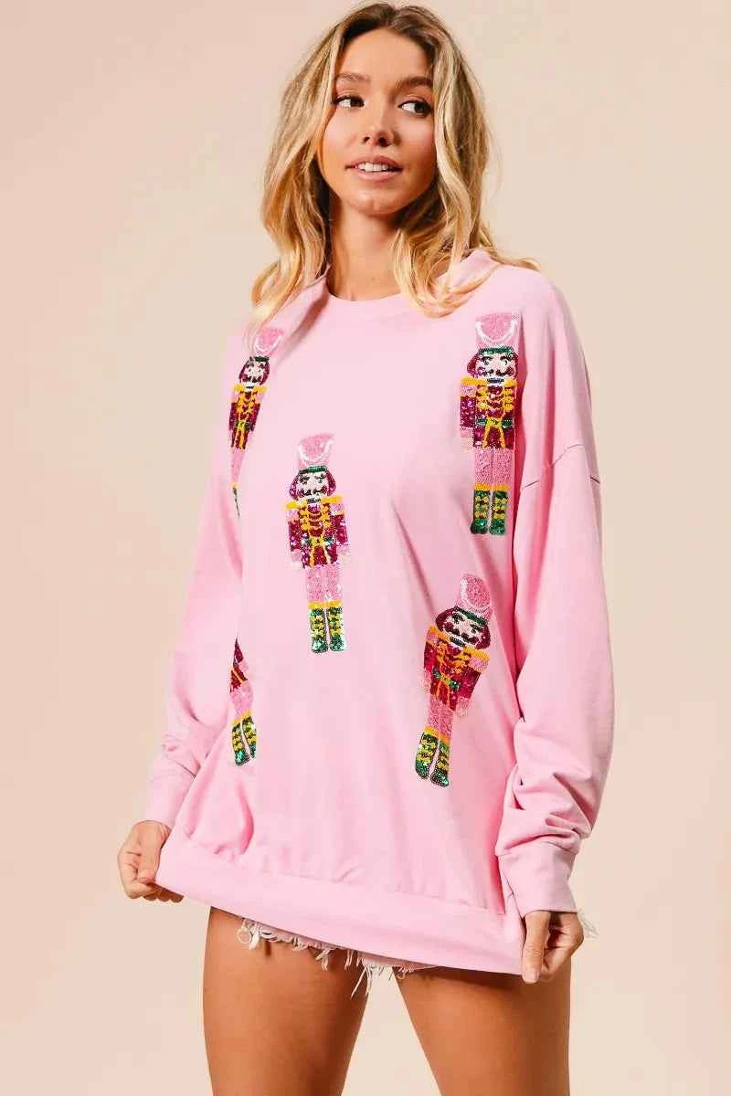 BiBi Sequin Nutcrackers Embroidery Christmas Sweatshirt