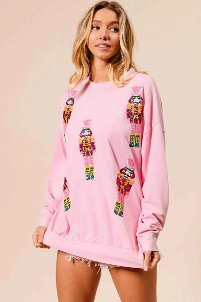 BiBi Sequin Nutcrackers Embroidery Christmas Sweatshirt