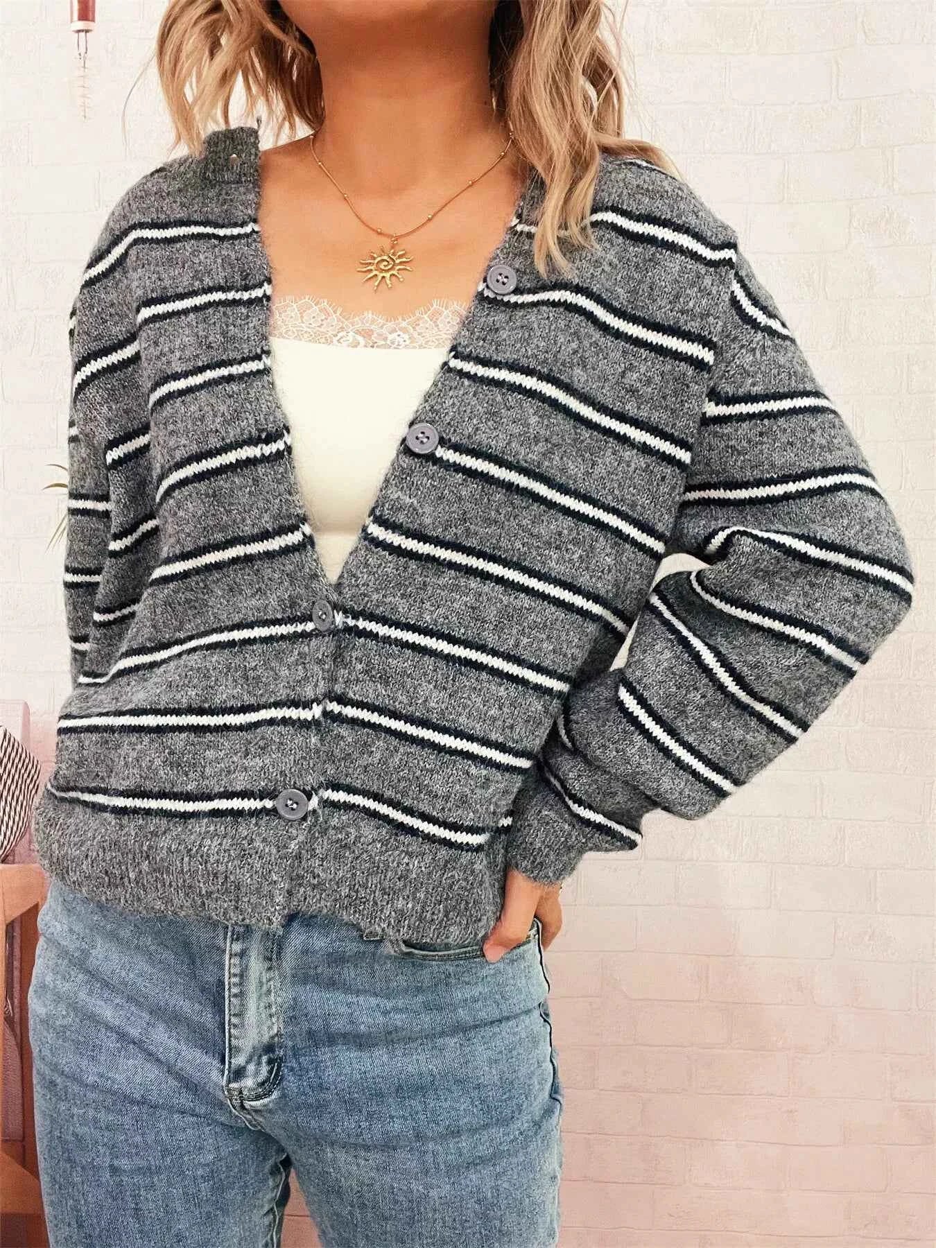 Striped Button-Up Long Sleeve Cardigan