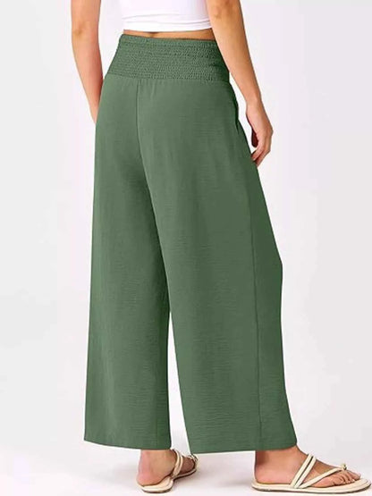 Wide Leg Smocked High Waist Pants