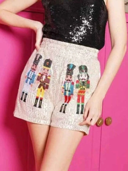 Christmas Sequined Nutcracker Shorts