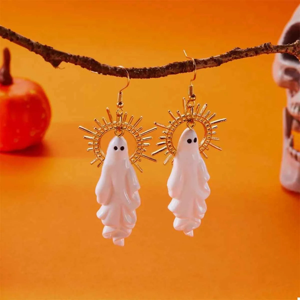 Halloween Sunburst Ghost Drop Earrings