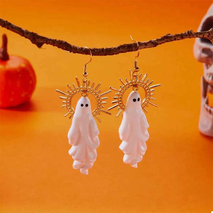 Halloween Sunburst Ghost Drop Earrings