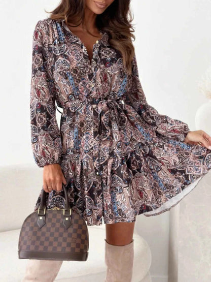 Floral Print Tie Waist Mini Dress