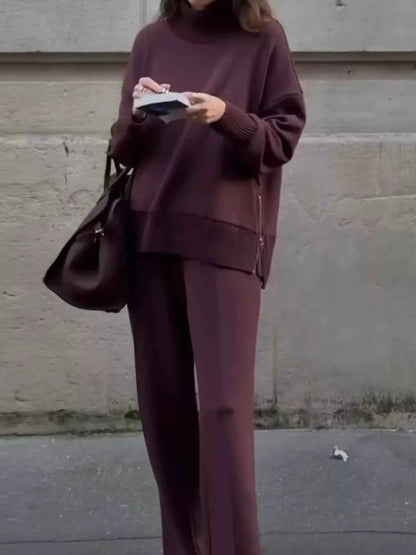 Turtleneck Side Zipper Sweatshirt and Pants Set