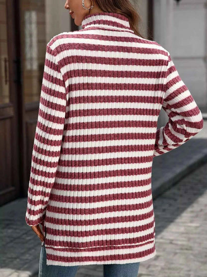 Striped Turtleneck Long Sleeve Knit Top