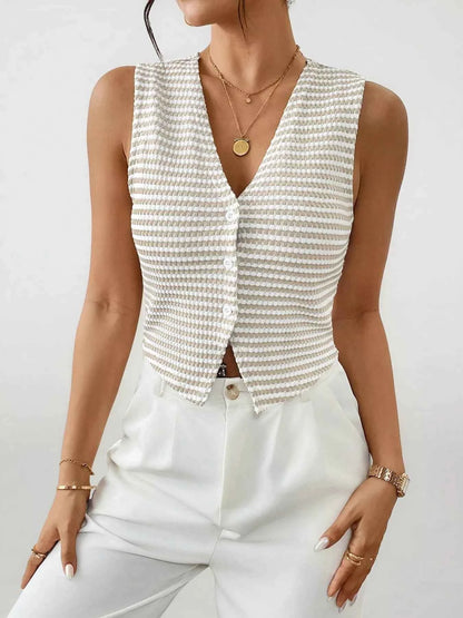 Striped Button-Down Cropped Sweater Vest