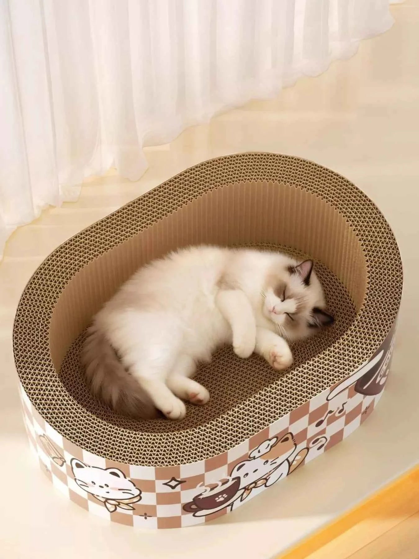 Wear-Resistant Cat Scratching Lounge Bed with Cartoon Design