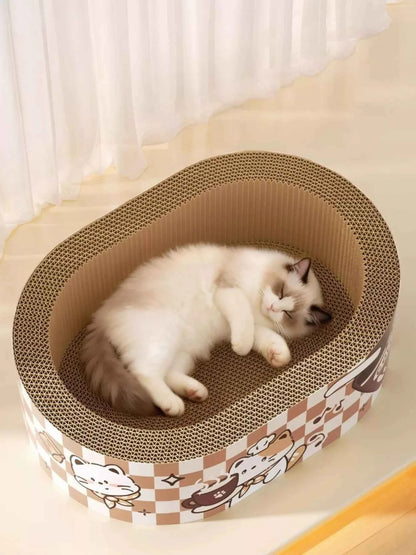 Wear-Resistant Cat Scratching Lounge Bed with Cartoon Design