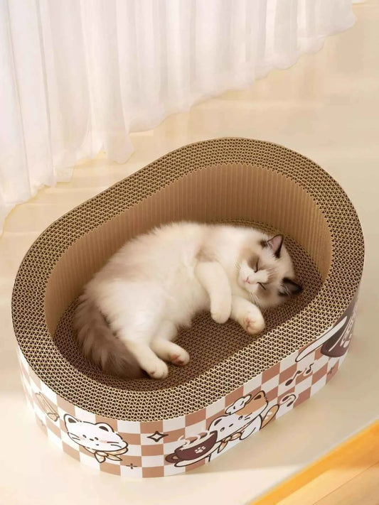 Wear-Resistant Cat Scratching Lounge Bed with Cartoon Design