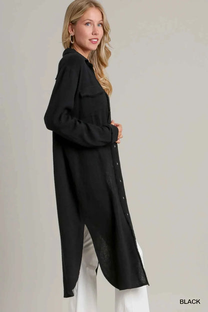 Umgee Cotton Gauze Button Down Shirt Dress