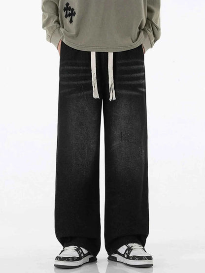 Men's Full Size Wide Leg Drawstring Jeans Plus Size