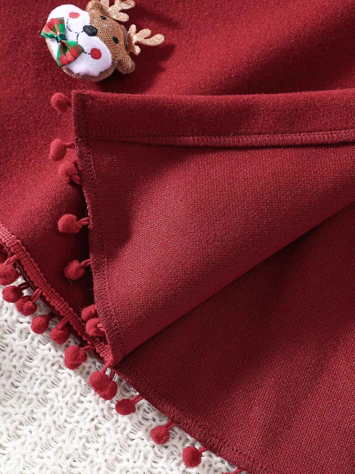 Children's Reindeer Embroidered Christmas Cape Outerwear