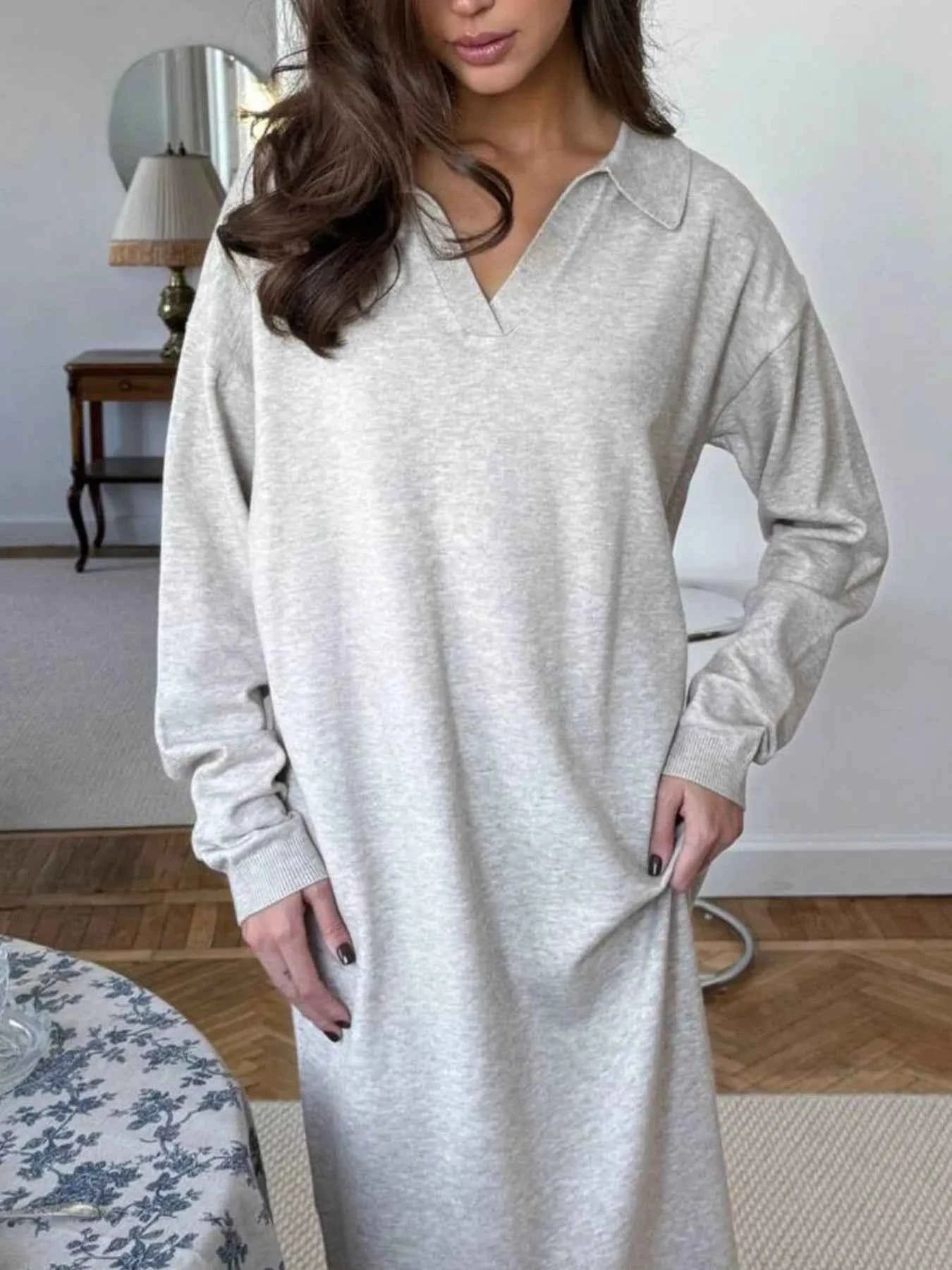 Long Sleeve Collared Neck Knit Dress